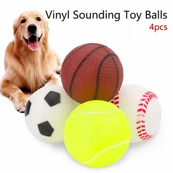 

4pcs/Set Dog Ball Soccer Basketball Pattern Interactive Puppy Toys Rubber Safety Sounding Toy Animal Durable Large Dog Products