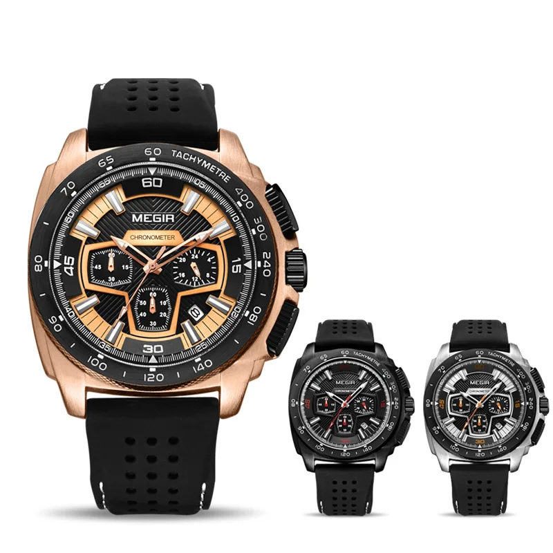 

MEGIR Gold Men Sport Watch 2019 Fashion Silicone Army Military Luxury Brand Watches Relogio Masculino Quartz Wristwatch Men Gift