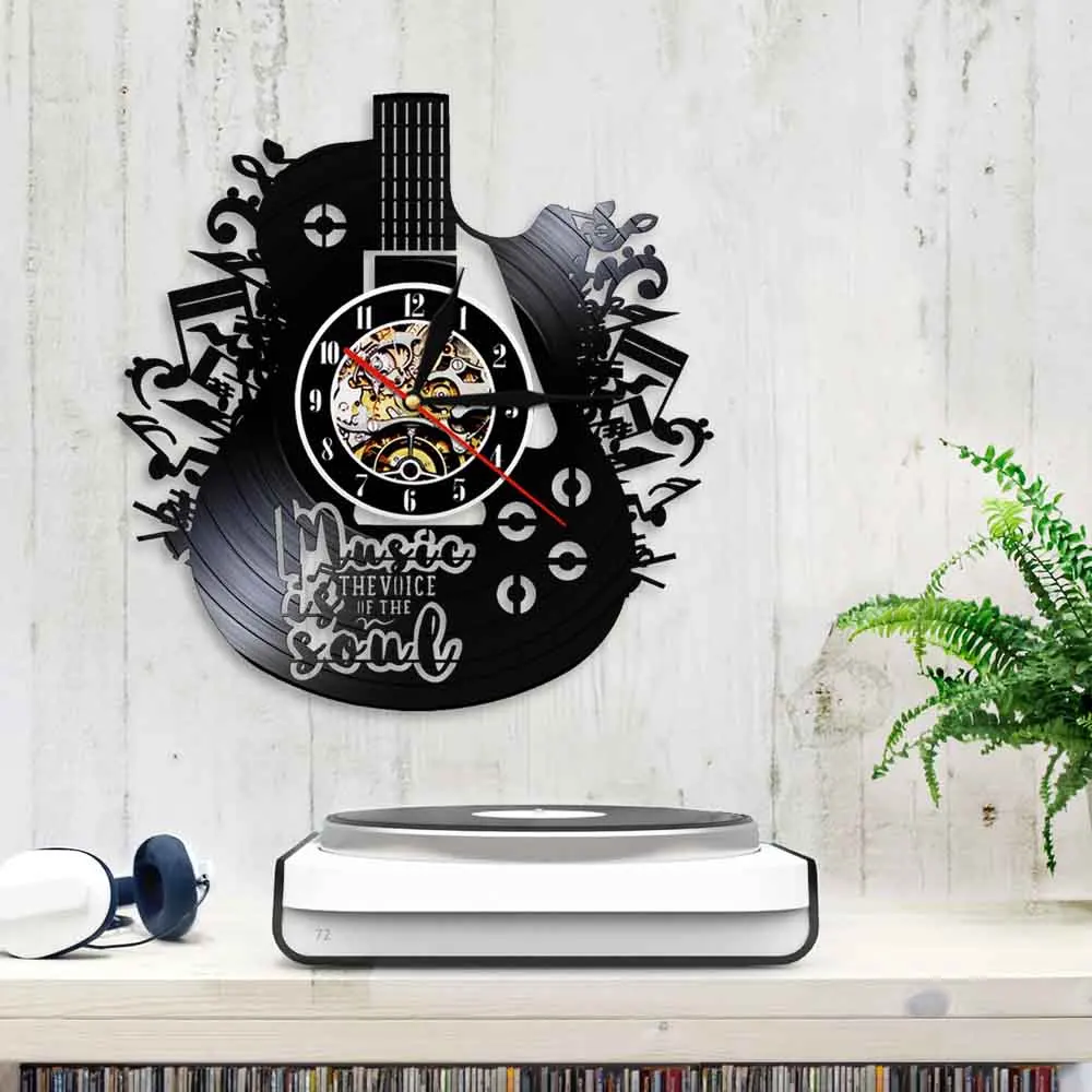 Музыка есть душа Виниловая пластинка настенные часы гитара художественные декоративные часы 3D настенные часы музыкальный инструмент Настенный декор для комнаты