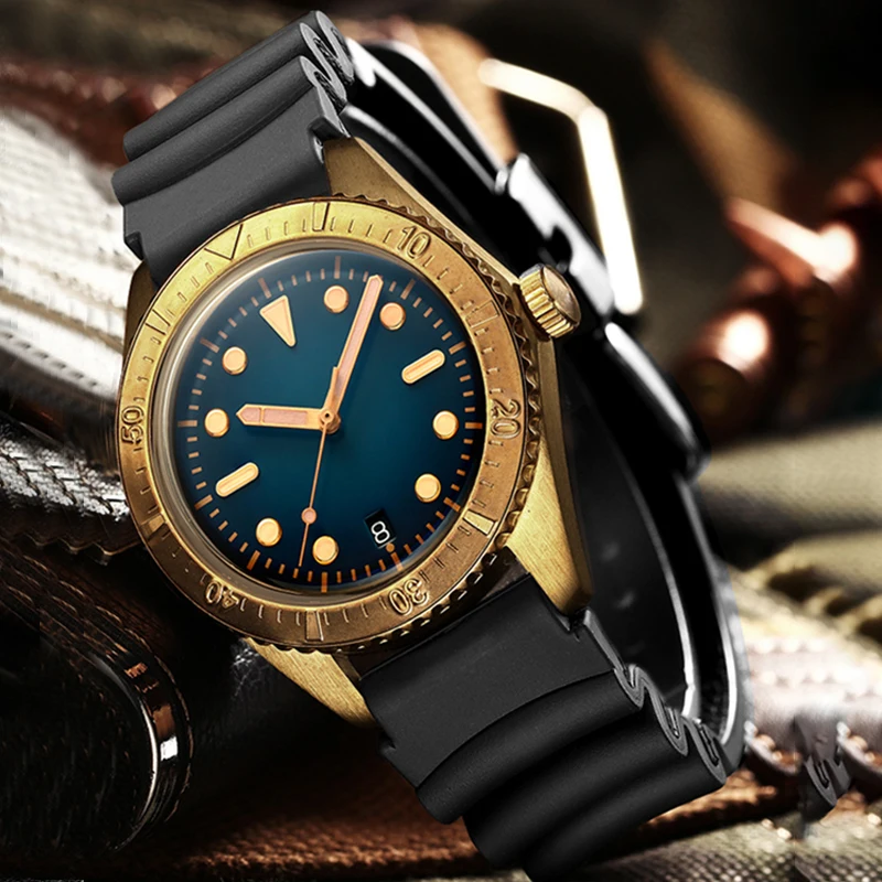 

NH35A Movement Men Vintage Bronze Watch Automatic diving Watch 200m Water Resistant Bronze Bezel Retro Wristwatch Relojes Hombre