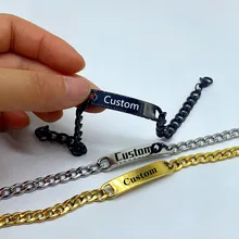 Personalize Name Bracelet Figaro Chain Smooth Bangle Link Gold Tone No Fade Jewelry Women Men Customized Engrave Bracelet Gift