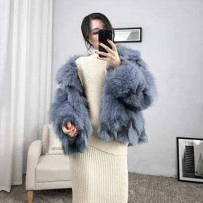 blue short Женское зимнее пальто, женская Высококачественная куртка из натурального Лисьего меха, жилет, настоящая женская куртка, верхняя одежда для женщин, теплая меховая ткань - Цвет: blue short