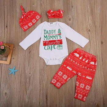 

PatPat 3-piece Christmas Sweet Letters Print Bodysuit Snowflake Pants Headband Hat Set Spring Autumn Winter Cotton