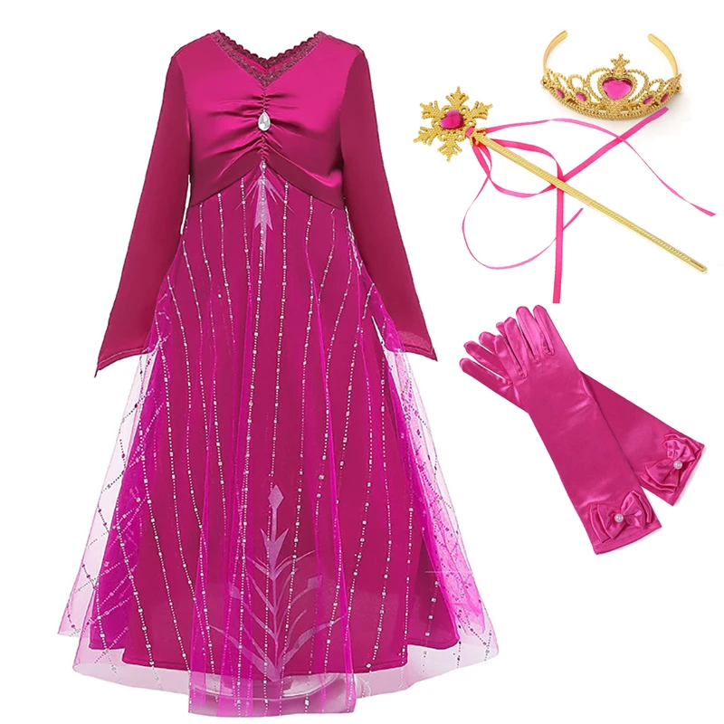 Платье Анны и Эльзы для девочек вечерние сублимационной 2 Косплэй изящное платье принцессы платья для малышей красная роза новогодние костюмы красного и розового цвета