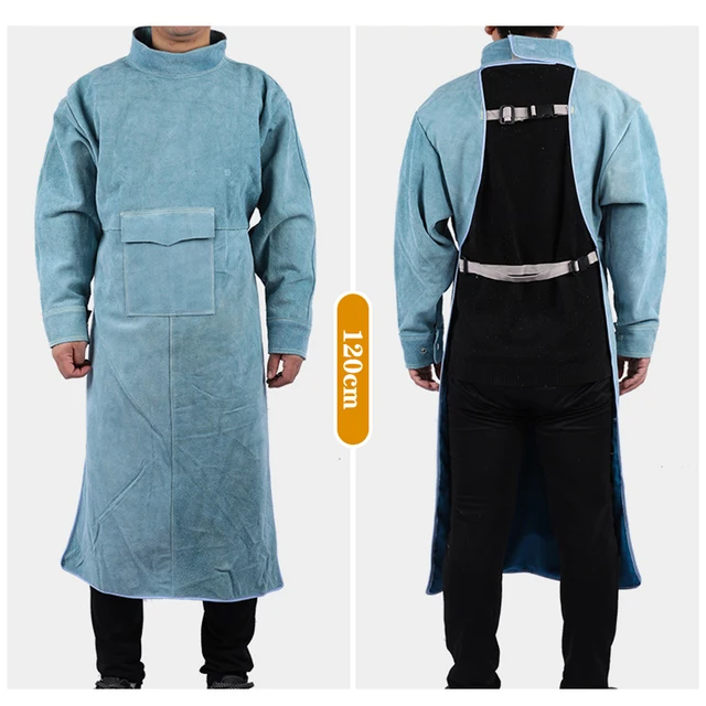 Cowhide Work Clothes Apron Welding Protective Clothing Heat and Fire Resistant Welders Safety Clothing  Welding Apron blue 120cm