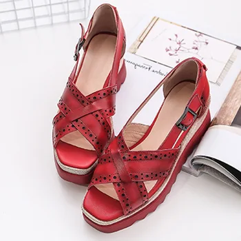 

New Trendy Genuine Leather Brand Leisure High Heels Platform Summer Skin Wedges Woman Shoes Sandals Women