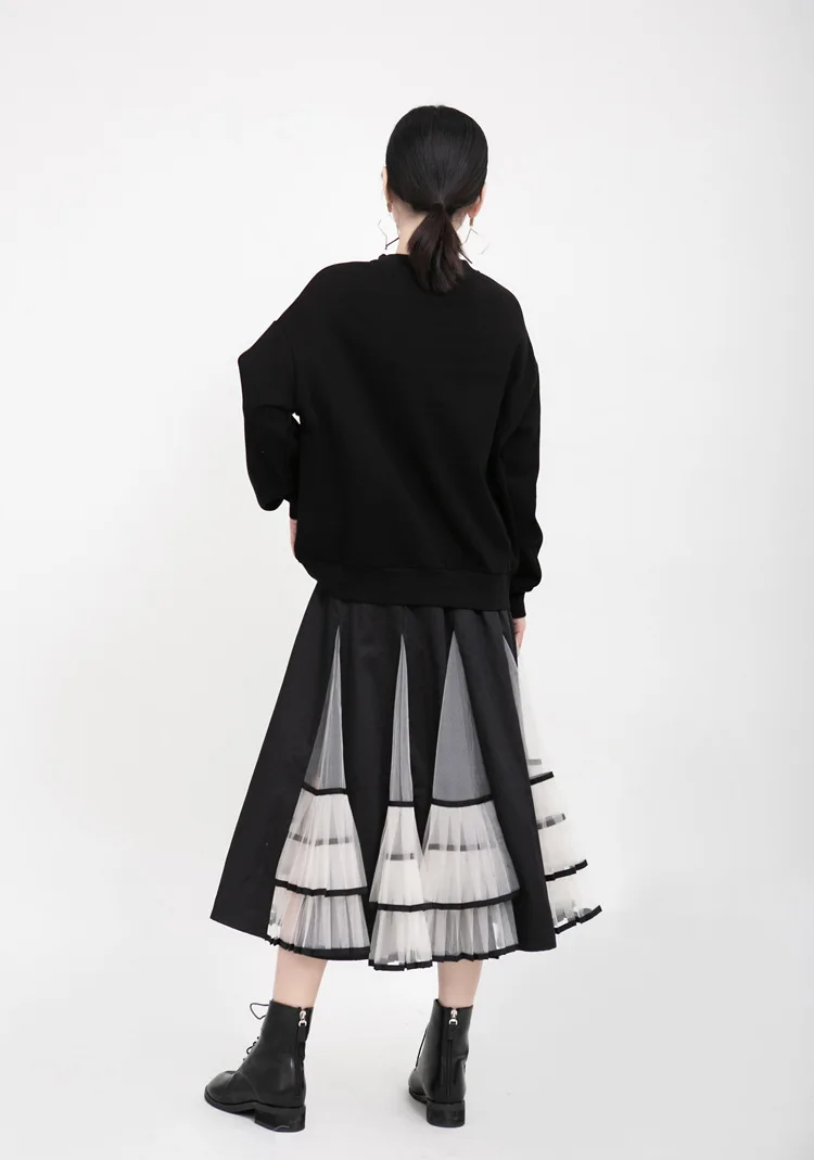 Осенне-зимняя женская облегающая бюст юбка модная сетчатая пряжа кружевная плиссированная юбка элегантная Офисная женская черная юбка