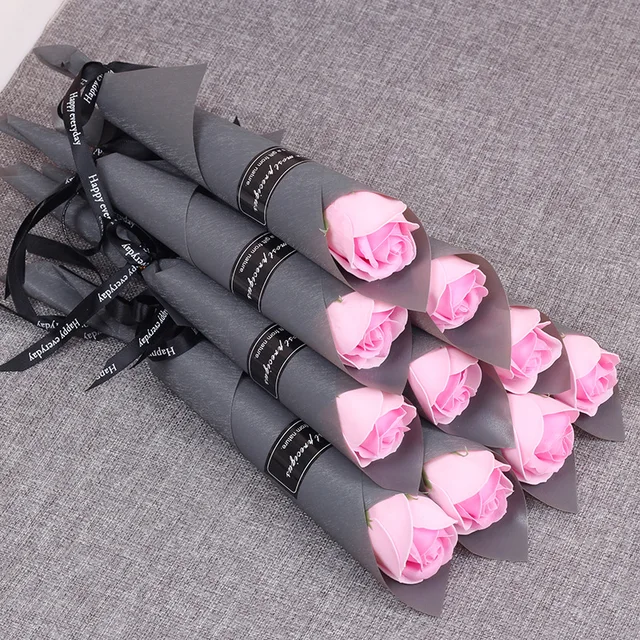 10/5Pcs Soap Rose Bouquet Valentines Day Gift for Fridend Wedding Bouquet Home Decorations Holding Artificial Rose Flowers Pink