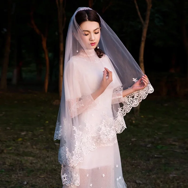 2019 Short Wedding Lace Veil One Layer Without Comb 150CM Wedding Veil Wedding Accessories 2019 Short Wedding Lace Veil One Layer Without Comb 150CM Wedding Veil Wedding Accessories