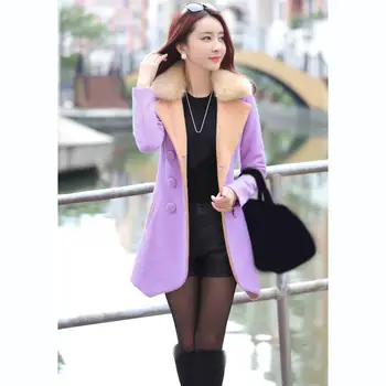 

Winter Casual Women Wool Blends Coat Double-Breasted Warm Coat Long Slim Woolen Coat