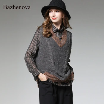 

Bazhenova Women Loose Vest Autumn Woman Hit Color All-match V-neck Hole Tops Ladies Simple Sleeveless Garment R098