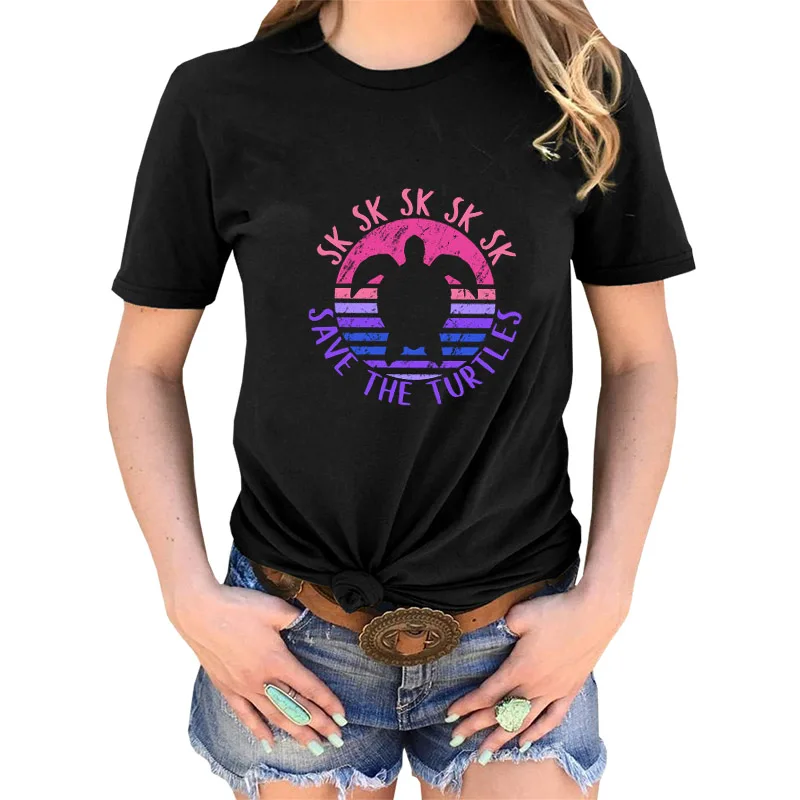 Camiseta femenina SAVE THE TURTLES Sksksk женская футболка с коротким рукавом и круглым вырезом, уличная рубашка