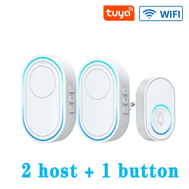 Wireless Doorbell Tuya App Intelligent Home Welcome Doorbell Waterproof Button LED Light 433MHz Security Alarm Smart Doorbell White WiFi C