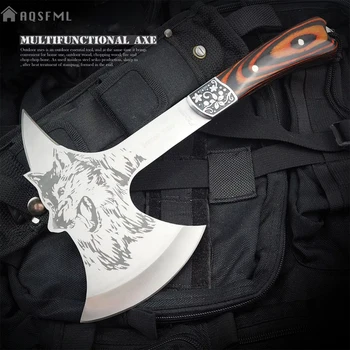 

AQSFML Wolf Portable Multifunctional Outdoor Camping Survival Axe Tool Tomahawk Hunting Hatchet Fire/Ice Axe Army Axe Assemble