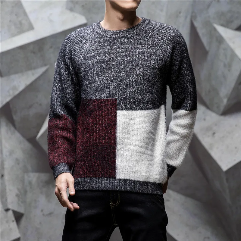 SingleRoad, толстый мужской свитер,, Зимняя шерстяная одежда, вязанные пуловеры, кашемировые свитера, мужской свободный Модный Цветной джемпер