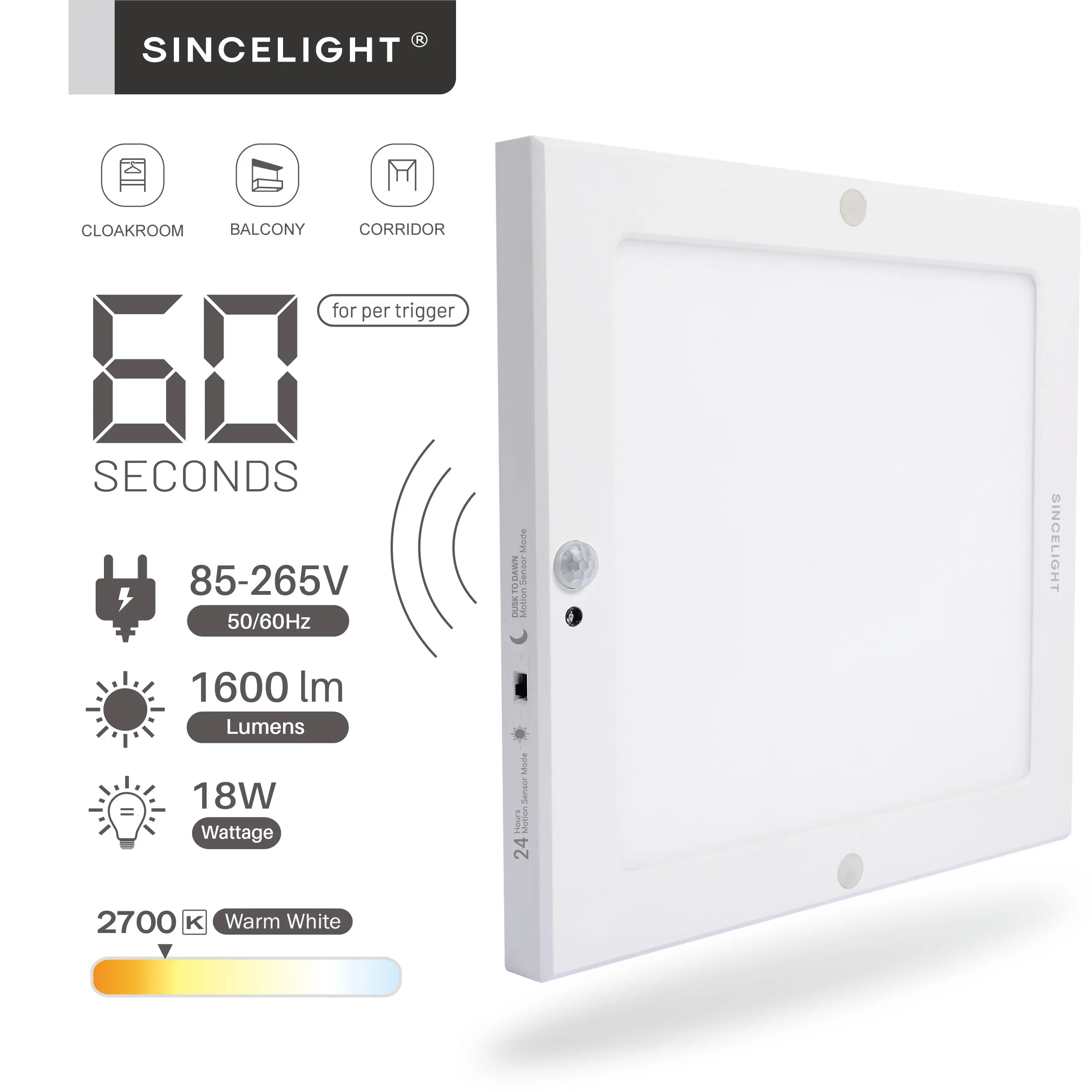 Square Motion Sensor LED Ceiling Light 18 1600lm 2700-6000K (PIR and Light Senor/Dual Mode Switchable) Ceiling Fixtures