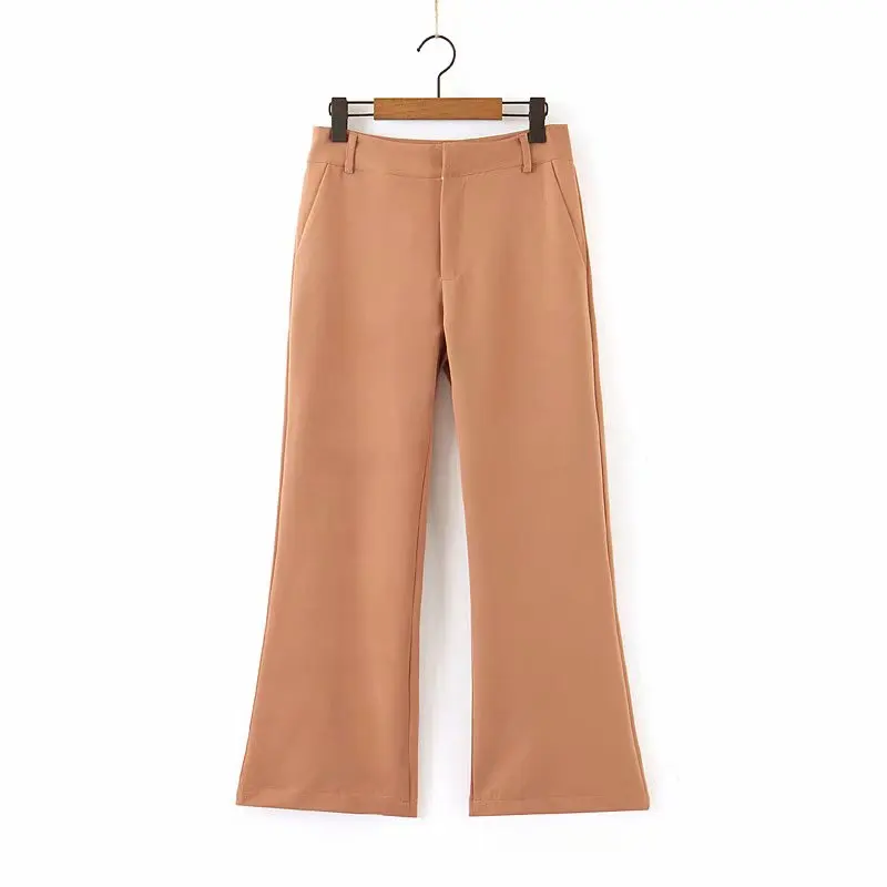 Женские базовые однотонные длинные брюки на молнии с карманами в европейском стиле, женские деловые брюки P537