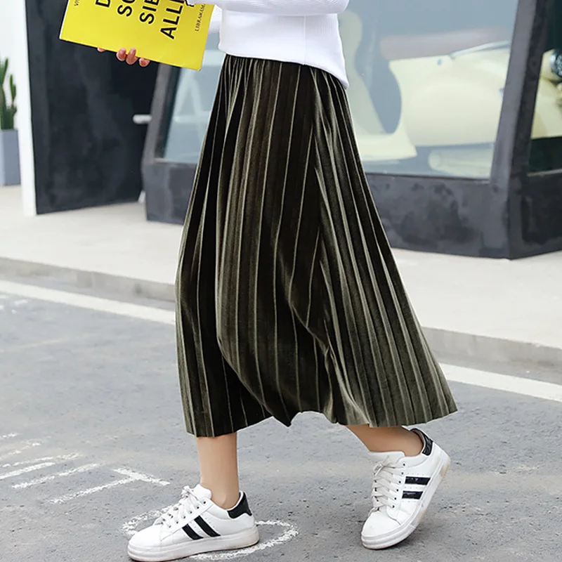 

Gold Velvet Pleated High Waist Skirt Women's 2019 Spring And Summer New Style Commuting Half-length Midi-skirt Big Hemline Umbre