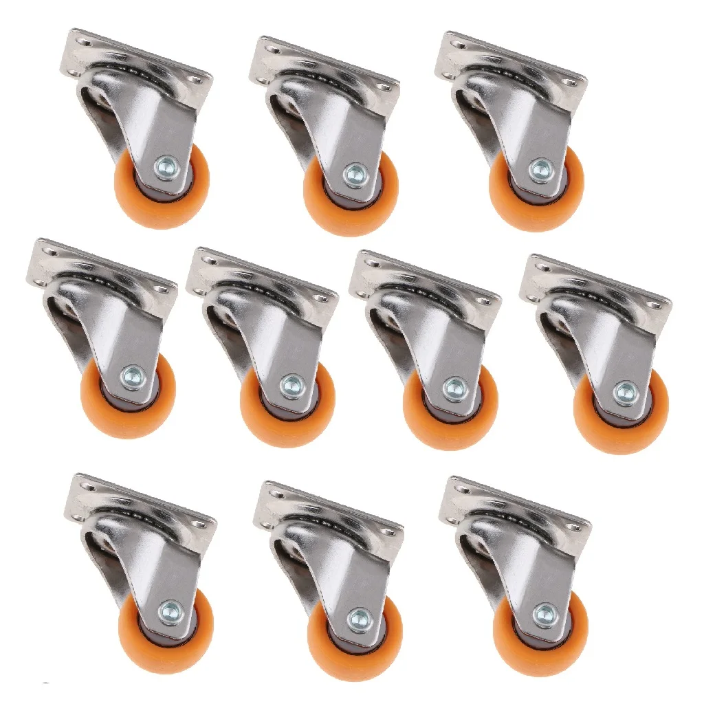 10pcs Nylon All Swivel Caster Wheels Plate Castor for Trolleys, Carts, Sofa, Bed, Orange 32mm, 17kg