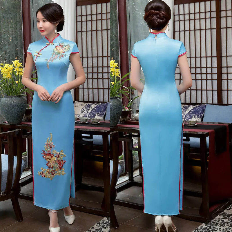 Мода 2018 moedern Cheongsam долго Qipao красный Традиционный китайский Стиль весеннее платье Вечерние платья Oriental Воротники