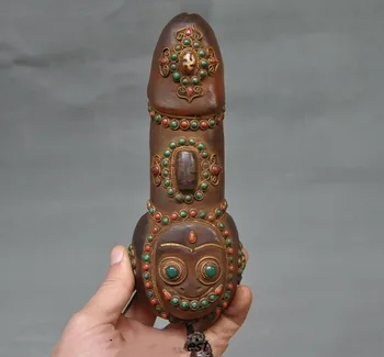 

wedding decoration 7" Old Tibet Temple crystal inlay Turquoise coral agate dzi bead Male genitalia