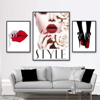 

Wall Art Canvas Painting Red Lips Flower Paris Girl Fashion Nordic Posters And Prints Wall Pictures For Living Room Salon Decor