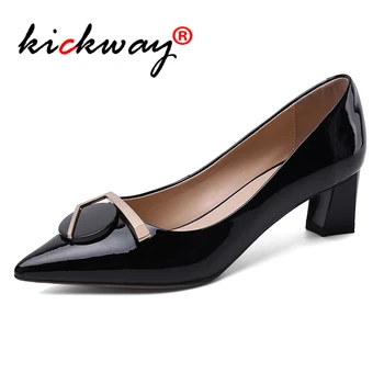 

Woman Dress Shoes OL Office Lady Shoes Genuine Leather High Heels Elegant Women Shoes Square Heeled Pumps Ladies Shoes Black 40