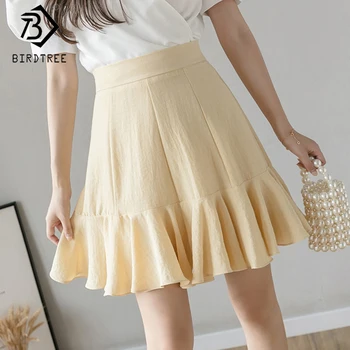 

Sweet Style A-Line Women Skirts 2020 Summer Ruffles Zipper Elastic Waist Mini Skirt Bottoms All Match B06303K