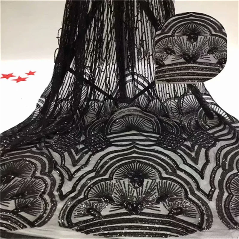 

African lace fabric 2019 high quality black african French tulle lace fabric with sequins guipure nigerian lace fabrics