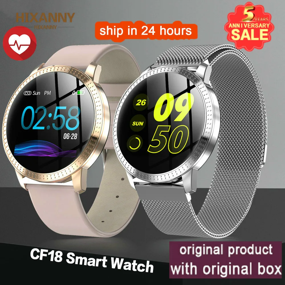 

CF18 1.22 Inch Smart Watch Waterproof IP67 Blood Pressure Heart Rate Monitor Metal Starp Multi Sport Modes SmartWatch Women Band