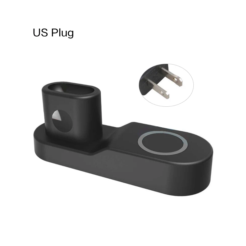 W3 4 в 1 10 Вт Беспроводная зарядная подставка для iPhone USB Qi зарядная док-станция для Apple Watch Airpods для samsung S9 S8 S7 US EU затычки - Цвет: US Plug