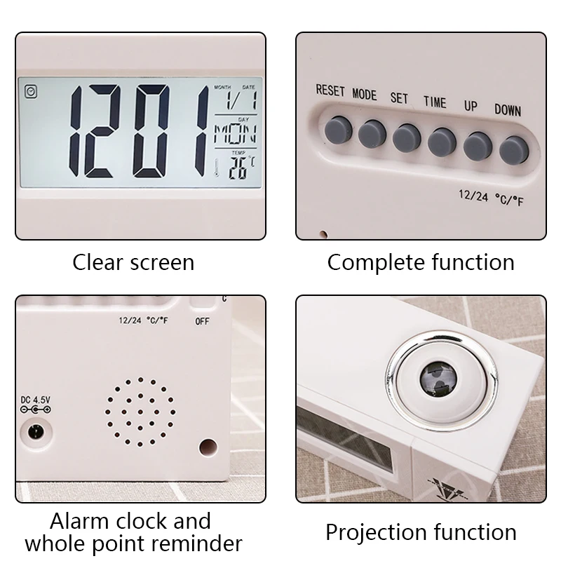 DIDIHOU Digital LCD Alarm Clock Time Projection Ceiling Display Snooze Desk Table Clock Temperature Thermometer USB Home Decor