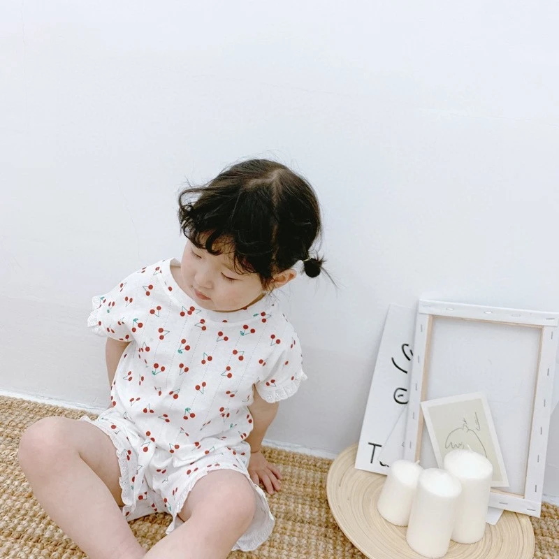 

DAILOU Baby Girl Summer Clothes New Cute Cotton Baby Short Sleeve Suit Girls Outfit Cherry Suit for Kids Clothes