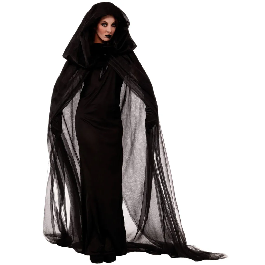 3PC Halloween Cosplay Costumes Women Vintage Vampire Horror Black Long Dress Suit хеллоуин костюм Vestido de dia das bruxas#D