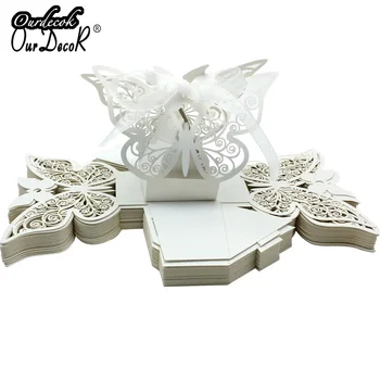 

50pcs Laser Cut Butterfly Wedding Favor Box in Pearl color Candy Boxes for Wedding Party Candy Favor Gift