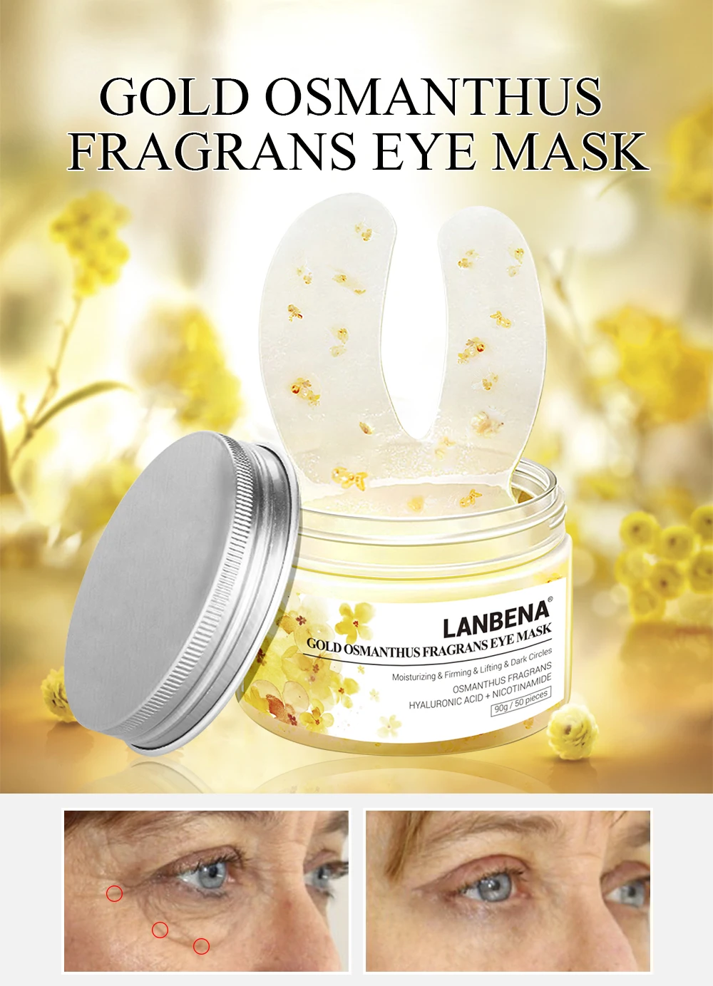 LANBENA Gold osmanthus fragrans маска для глаз патчи для удаления темных кругов сумка для глаз Уменьшает линии глаз подтягивающий укрепляющий уход за кожей 50 шт