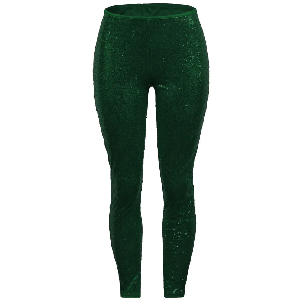 Helisopus новые женские обтягивающие брюки сексуальные блестящие тонкие леггинсы с блестками Дамская Клубная одежда брюки размера плюс 3XL - Цвет: Зеленый