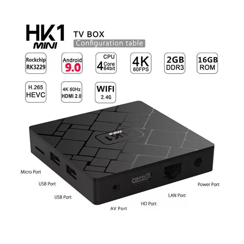 AAAE топ-новинка, Hk1 Мини Смарт ТВ приставка Android 9,0 2 ГБ+ 16 Гб Rk3229 четырехъядерный Wifi 2,4G 4K 3D Hk1 мини Google Netflix приставка(Великобритания