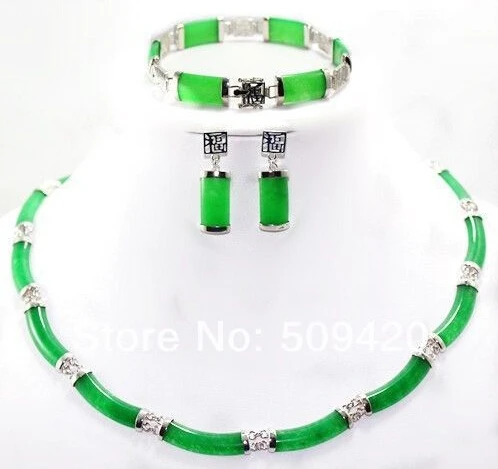 free shipping &gt&gt&gt&gtBeautiful AAA natural green jade silver necklace bracelet earring Jewellery set | Украшения и