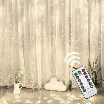 

Curtain Stripe Lights 300LED 8 Modes Remote Control Fairy String Lights Decoration Outdoor Decor Christmas Lamp String 19NOV21