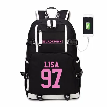 

Korean Blackpink Jennie Lisa backpack for teenagers Men women's School Bags multifunction USB charging Travel Mochila