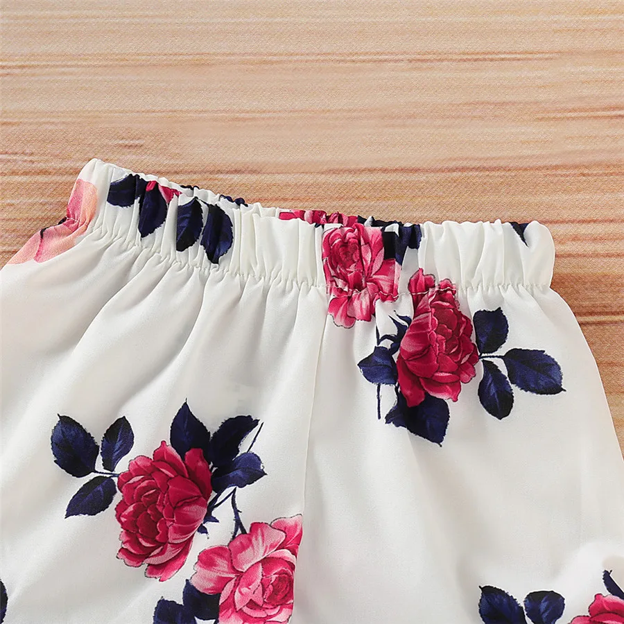 Children's sleeveless flower sling pleated top shorts suit  baby Kid girl sleeveless floral ruffle Vest tops+shorts outfits 40A1 (5)