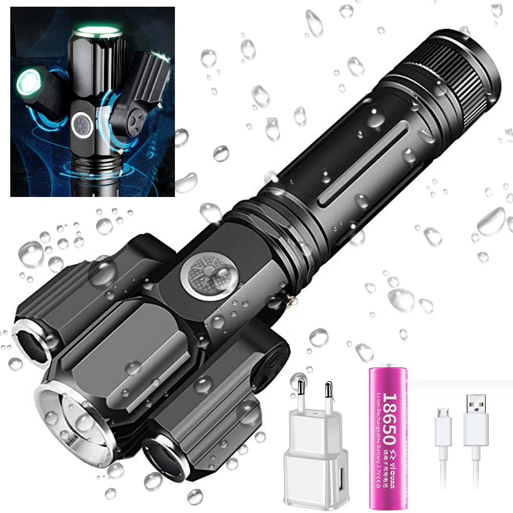 

Deformable LED Flashlight Super bright Three torch 1T6+2XPE Zoomable 4 lighting modes USB Rechargeable waterproofing flashlight