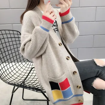 

casual knitted women sweaters and cardigan v-neck button loose thicken warm pocket lady elegant outwear coat tops