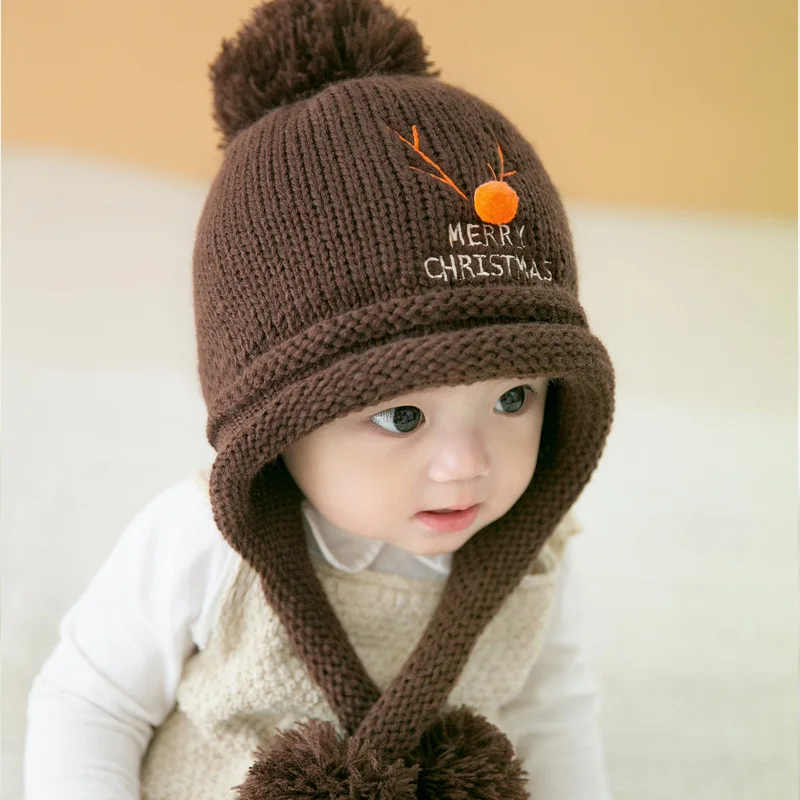 Зимняя плотная Рождественская шапка; милая детская шапка; Комплект; теплая шерстяная шапка с рисунком оленя