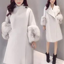 Свободного размера плюс, теплое шерстяное длинное зимнее пальто, отложной воротник, регулируемый пояс, шерстяные пальто для женщин, офисная одежда, элегантная# J30