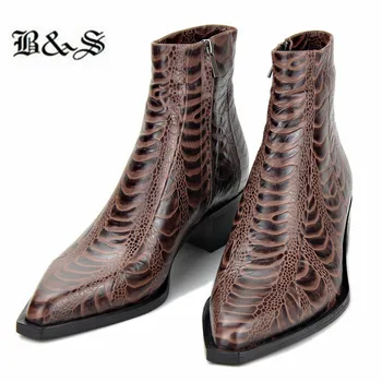 

Black&Street 100% leather ostrich pattern New Pointed toe wedge Chukka Boots handmade Leather boots for men