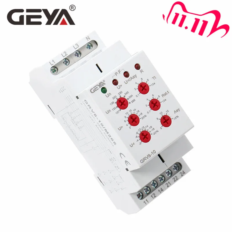 

Free Shipping GEYA GRV8-10 NEW 36mm Width 3 Phase Voltage Monitoring Relay with Reset Time 0.1s-10s