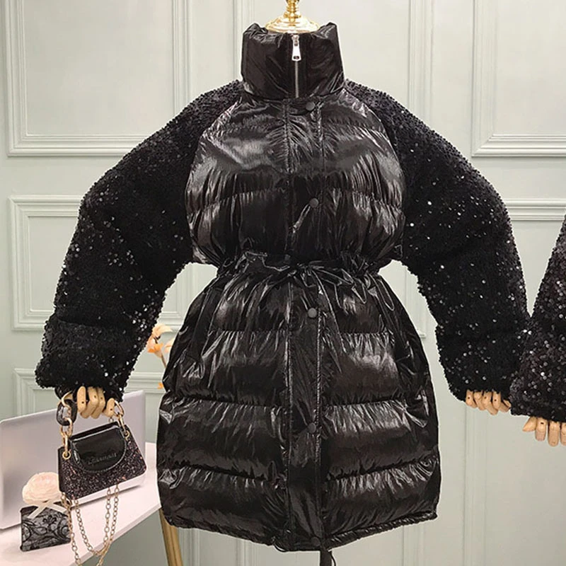 Одежда с хлопковой подкладкой и блестками Женское зимнее пальто новая Корейская