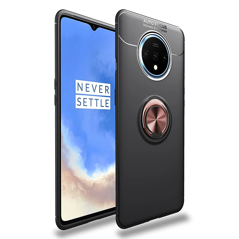 Black Rose MAKAVO для Oneplus 7T чехол с кольцом-держателем Мягкий матовый Силиконовый чехол-накладка для Oneplus One Plus 7T Pro чехол для телефона s 1+ 7T - Цвет: Black Rose